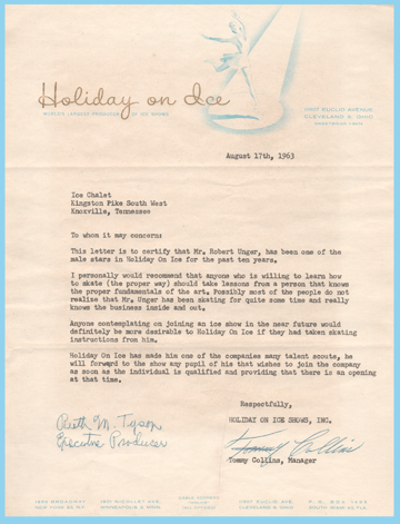 Robert Unger Holiday On Ice recommendation letter